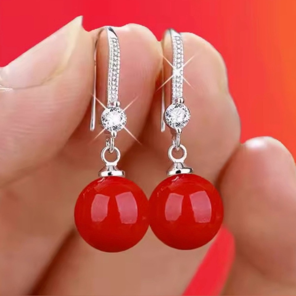 Elegant Red Dangle Earrings with Crystals
